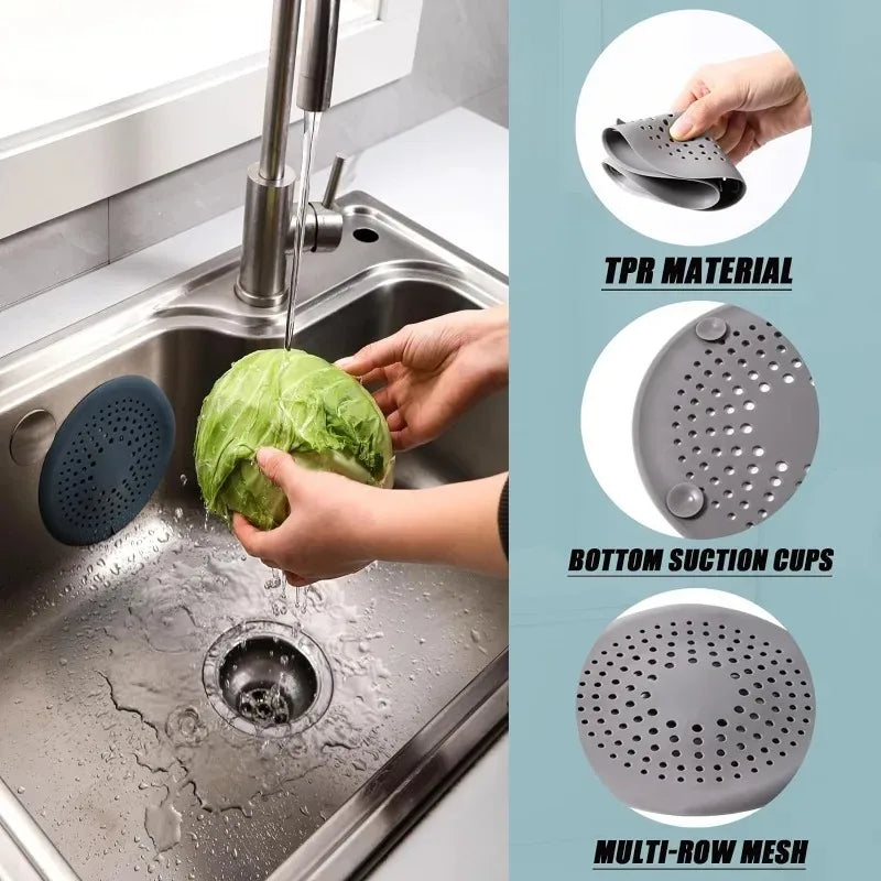 Shower Drain Hair Catcher,Drain Cover Bathroom Tub with Suction Cup 5.9 Inches Silicone Sink Strainer Suit for Bathtub, Kitchen