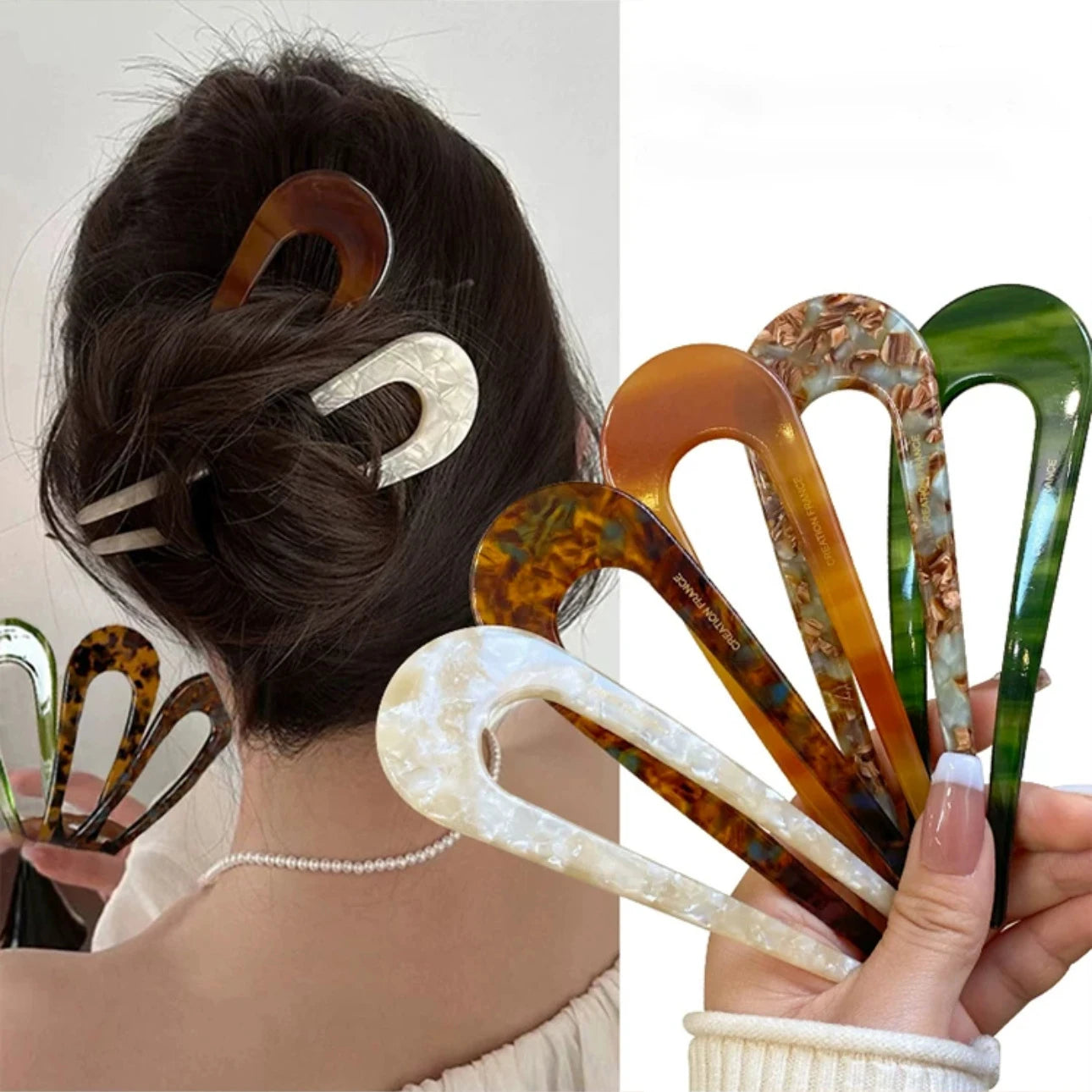 French Styles Hair Forks Hair Sticks Acetic Acid U-Shape Hair pins Bun Women Girls Vintage Hairstyle Hair Accessories Headband
