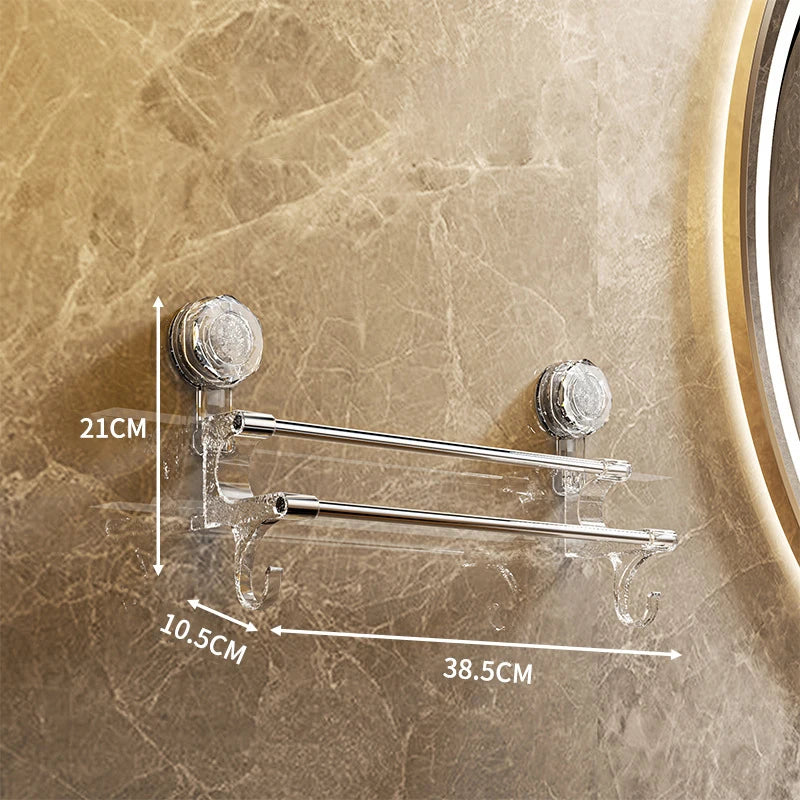 Suction Cup Towel Rack Household Bathroom Towel Storage With Hook Dry And Wet Towel Dual Use Light Luxury Bathroom Storage